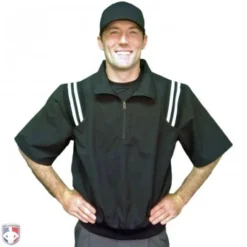 Smitty Umpire Smitty Traditional Half-Zip Short Sleeve Umpire Jacket - Black And White